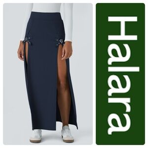 HALARA BlueHigh Waisted Adjustable Double Buckle Split 2-in-1 Maxi Casual Skirt